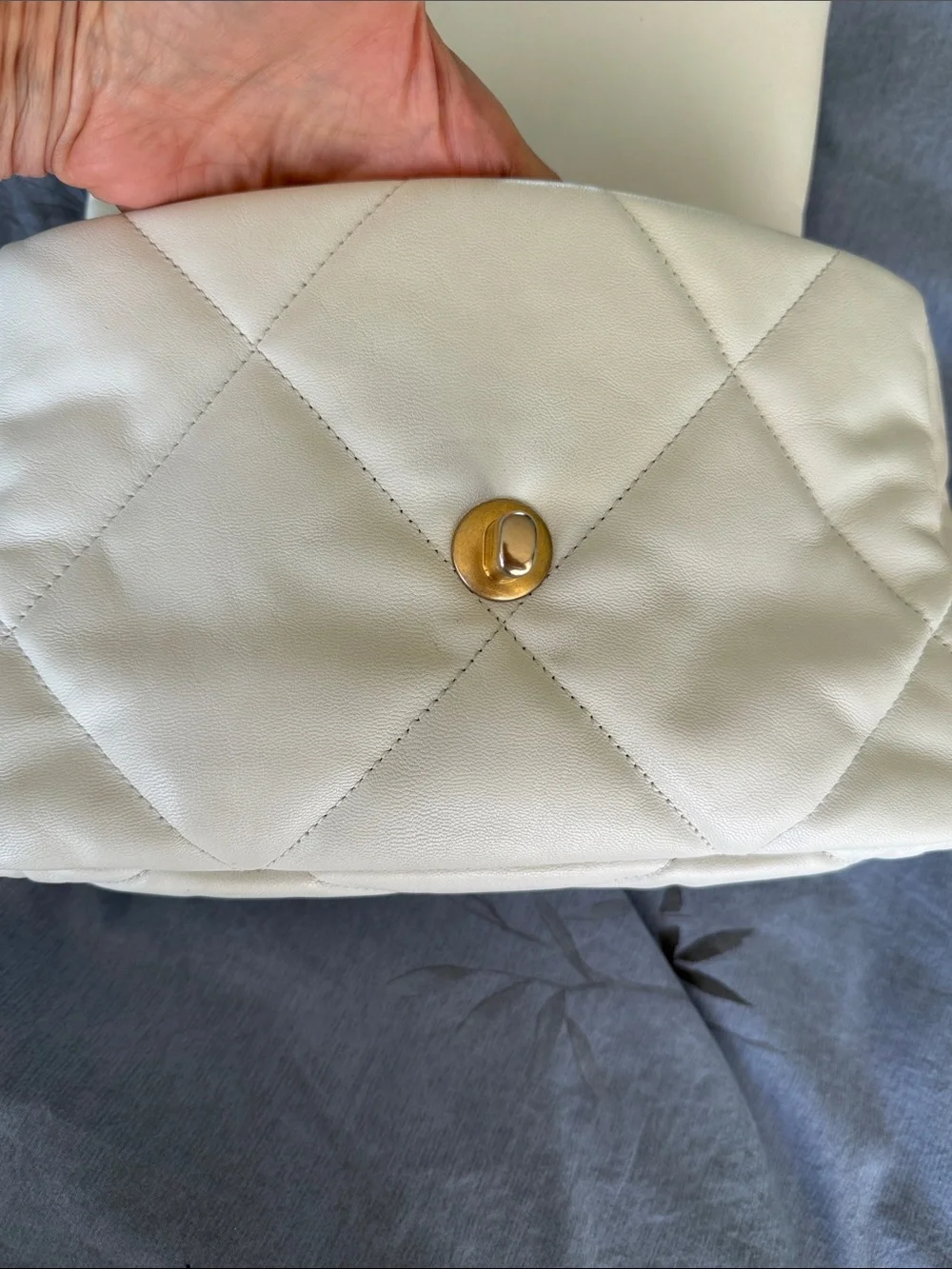 Chanel 19 White Quilted Shoulder Bag size medium with Gold & Silver Chain